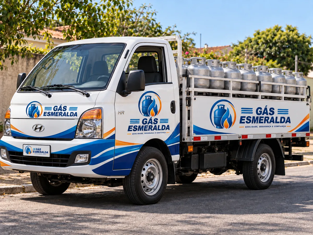 Caminhão de entrega da Gás Esmeralda carregado de botijões em Ribeirão das Neves